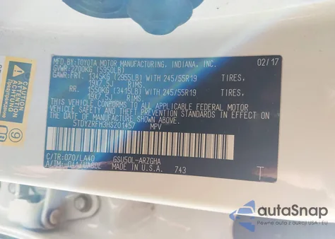 2017 Toyota Highlander Limited Platinum from USA, damaged, VIN 5TDYZRFH3HS201457